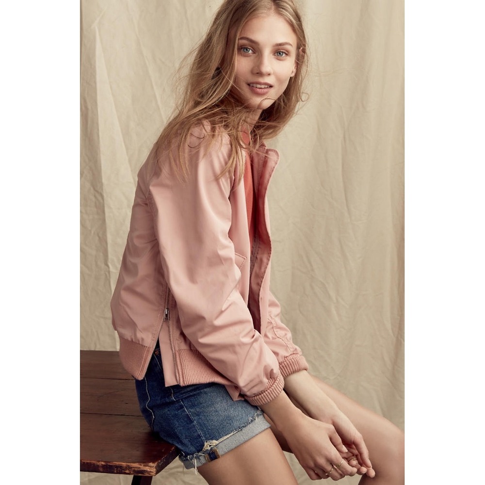 Madewell Womens Pink Bomber Jacket G7265 FA17 Full Zip Ribbed Trim Soft Blush S